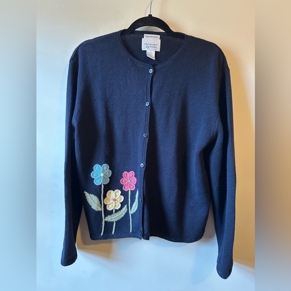 Christopher & Banks Sweaters - Hand Embroidered Flower Spring Lightweight Ramie Cotton Button Up Cardigan